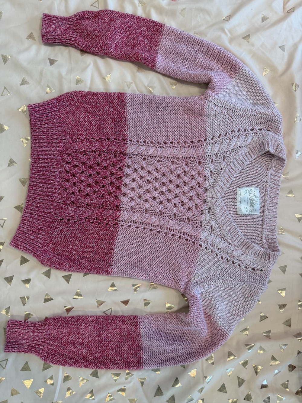 Justice Pink Ombre Cable Knit Sweater